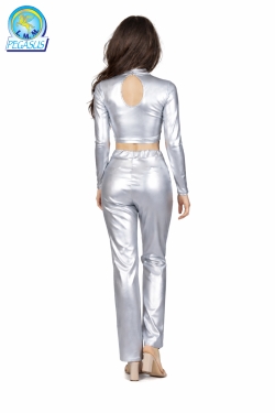 COMPLETO PANTALONE E TOP PAILLETTES ARGENTO DONNA